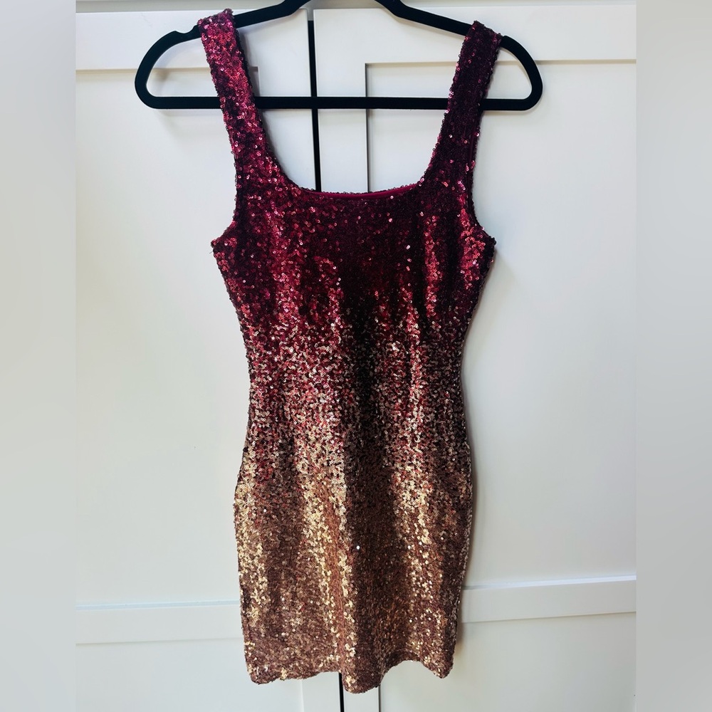 Burgundy and Gold sequin dress
